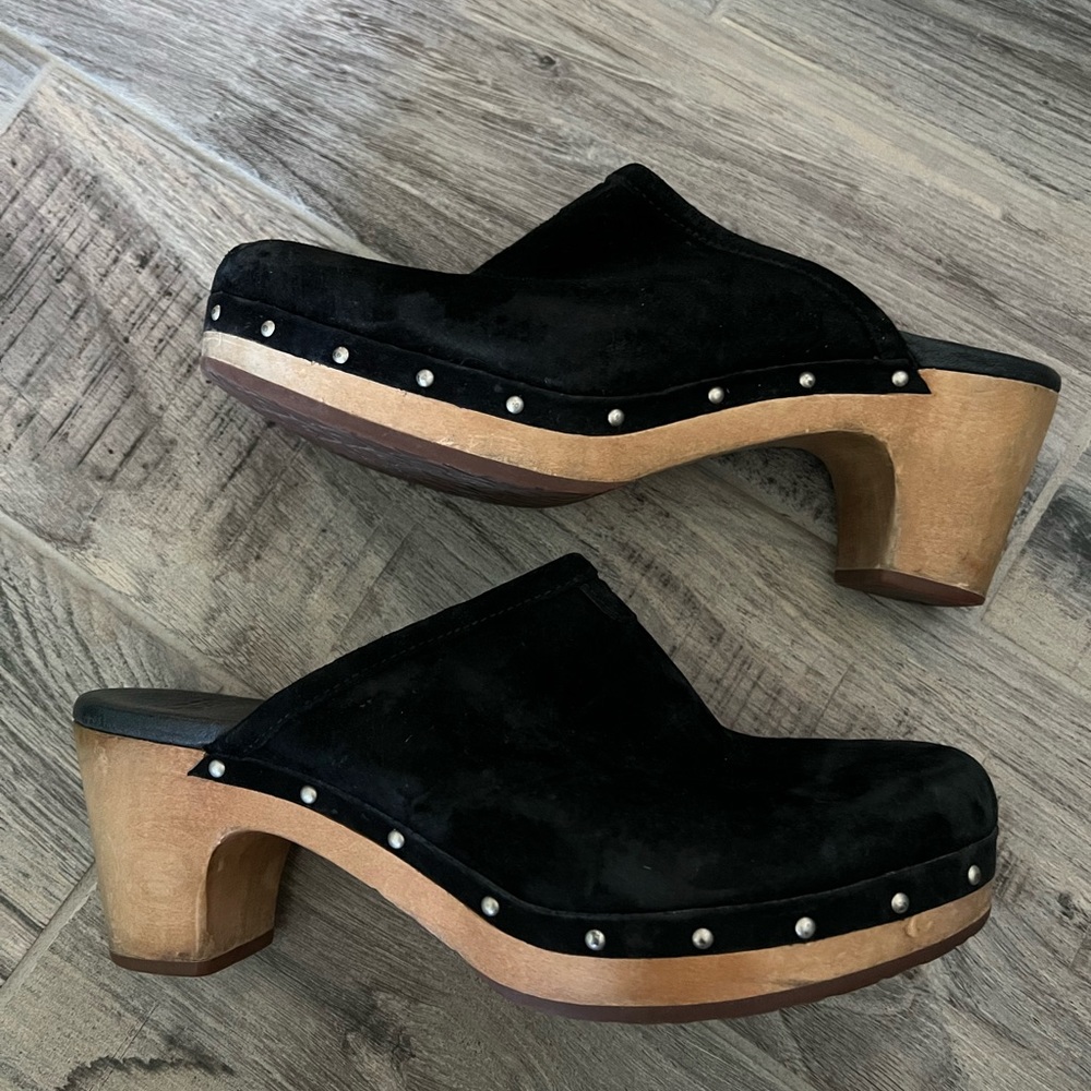UGG Black Heeled Slide On Mules
